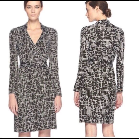 Diane Von Furstenberg Dresses & Skirts - Diane von Furstenberg Jeanne black and white print silk jersey wrap dress